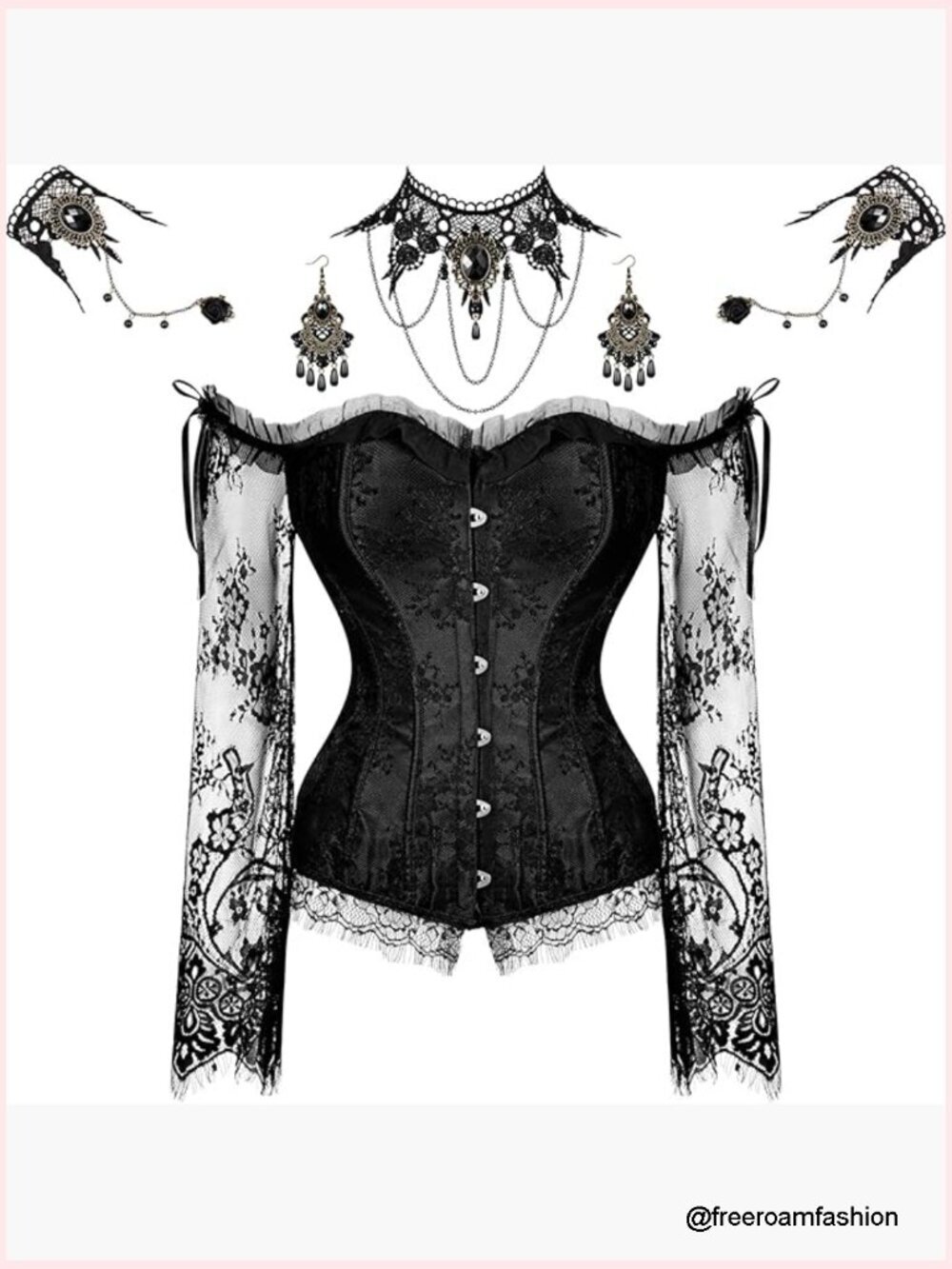 Gothic Punk Corset Top with Lace Jewelry Set Vampire Halloween Costume